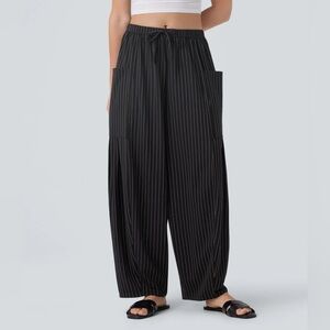 Mid Rise Drawstring Pocket Oversize Barrel Leg Cool Touch pinstripe Pants | XS
